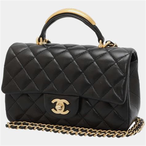 chanel mini flap bag荔枝皮|Mini flap bag with top handle, Lambskin, black — Fashion.